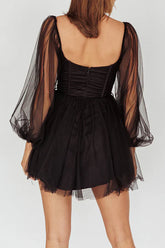 A line Sweetheart Long sleeved Black Short Homecoming Dresses